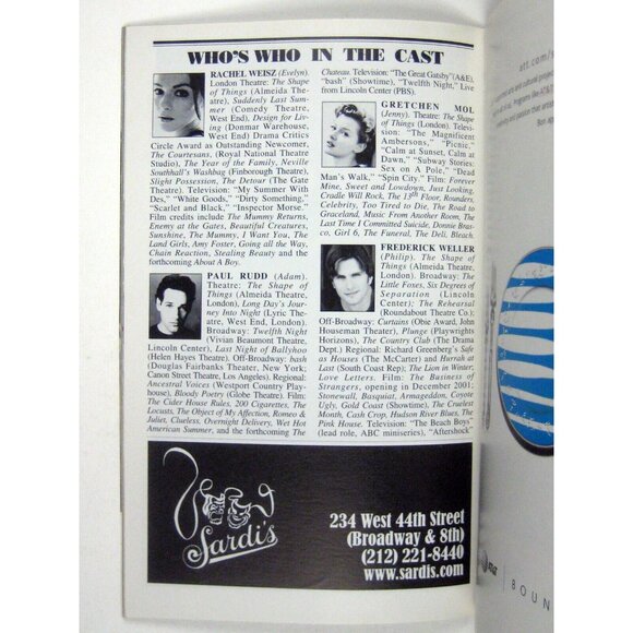 Shape of Things Playbill November 2001 Mol Paul Rudd Rachel Weisz Weller LaBute - Picture 6 of 7